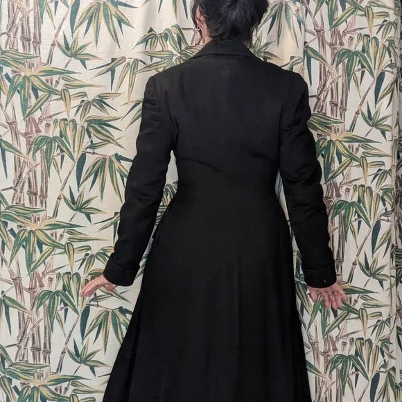 40s GOTH Black Wool Princess Coat sz XS Jaunty Juniors Mint Cond Warm & Elegant!